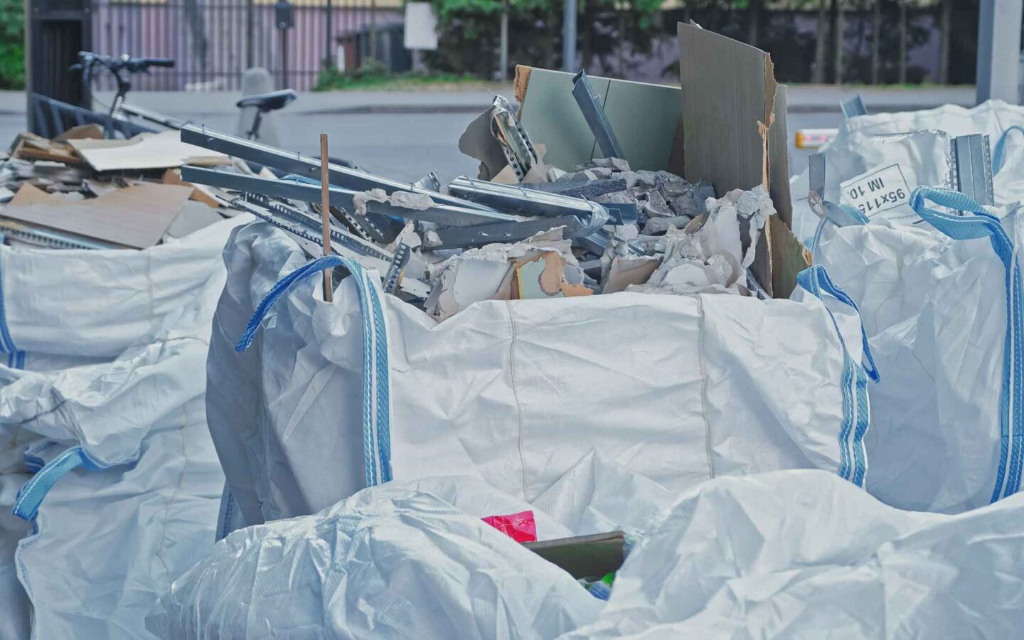 Large bags of building junk